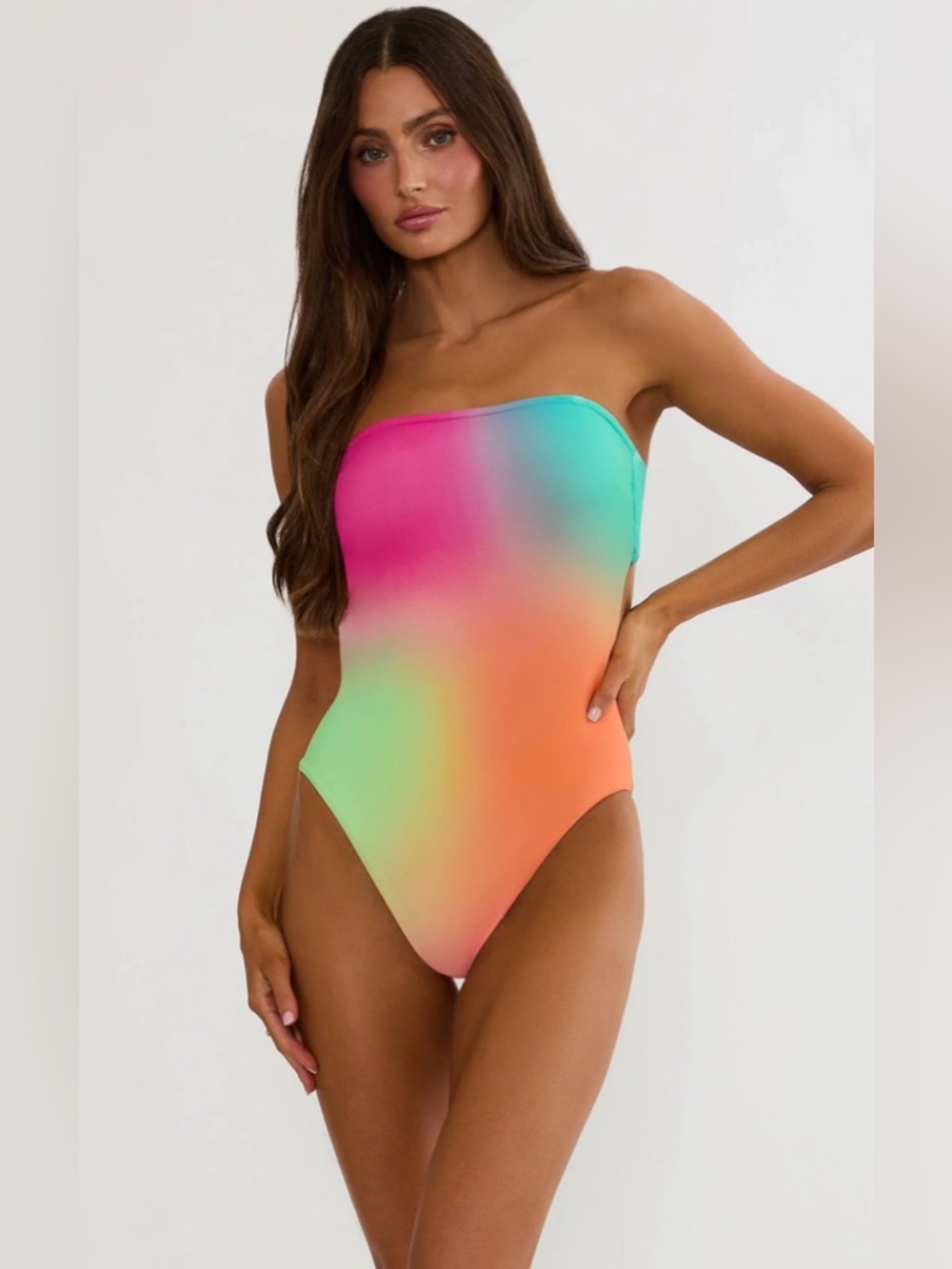 Beach Riot Strapless Ombre One-Piece Swimsuit in Pink, Orange, Green, Blue